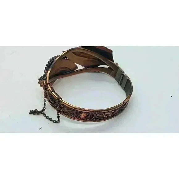 Vintage Whiting Davis Copper Hinged Bangle Bracelet Southwest Style Leaves - Picture 6 of 12